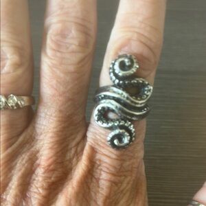 Pewter Octopus Patterned Ring with Art Nouveau Design